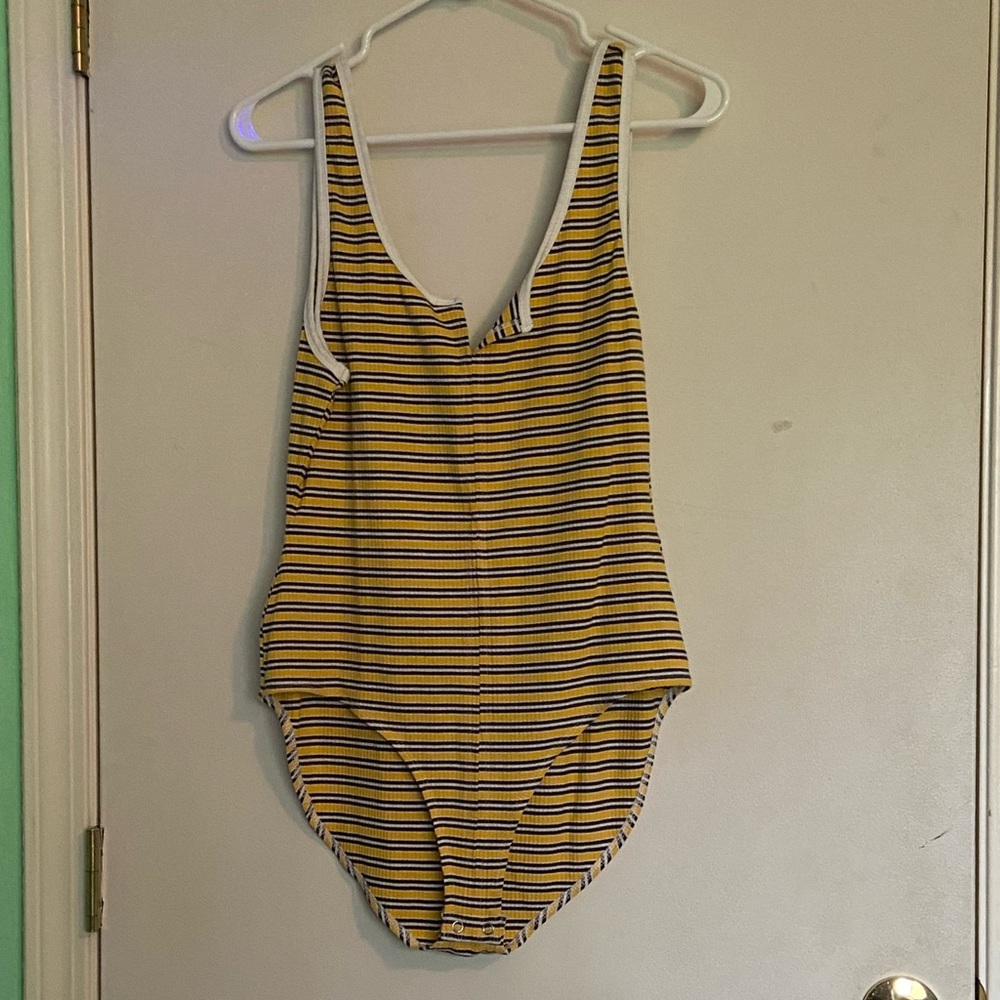 Yellow, Navy, and White Striped Bodysuit